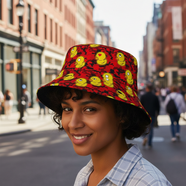 Red Camo Duck Bucket Hat