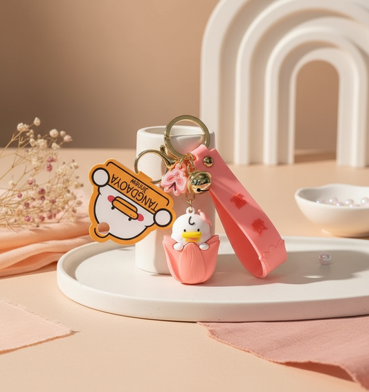 Duck in Cherry Blossom Keychain
