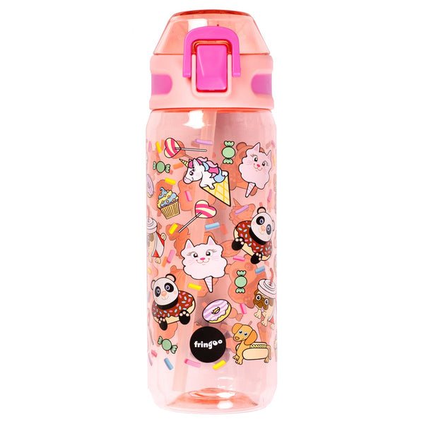 600ml Water Bottle with Straw - Animal Treats