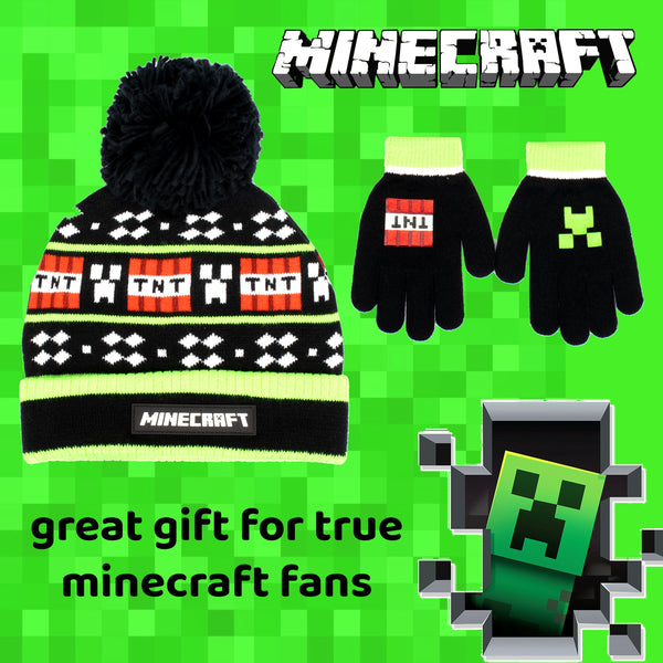 Ensemble bonnet et gants – Minecraft Set – noir TNT