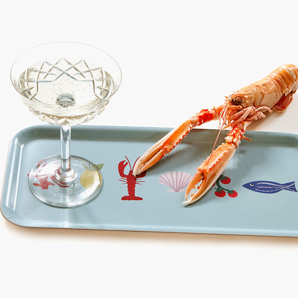 "Seaside Lunch" Rectangular Serving Tray - 32x15 cm - Seafoam