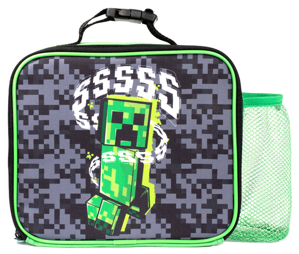 Sac repas – Minecraft with Mesh Pocket – gris Pixel Creeper