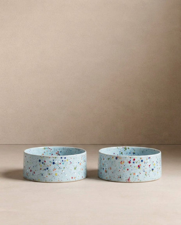 New Party Stoneware Pet Bowl 16.5cm 2 Piece Set Soft Blue