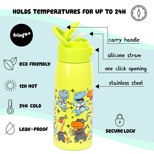 Gourde en acier inoxydable avec paille – acier inoxydable Bottle 350ml – Dino Ninja