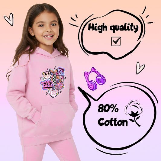 Fringoo Gymnastic Hoodie for Kids Cotton Rich Soft Hooded Sweatshirt - Gymnastic Vibes - Pink