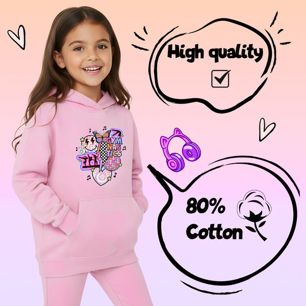 Fringoo Gymnastic Hoodie for Kids Cotton Rich Soft Hooded Sweatshirt - Gymnastic Vibes - Pink