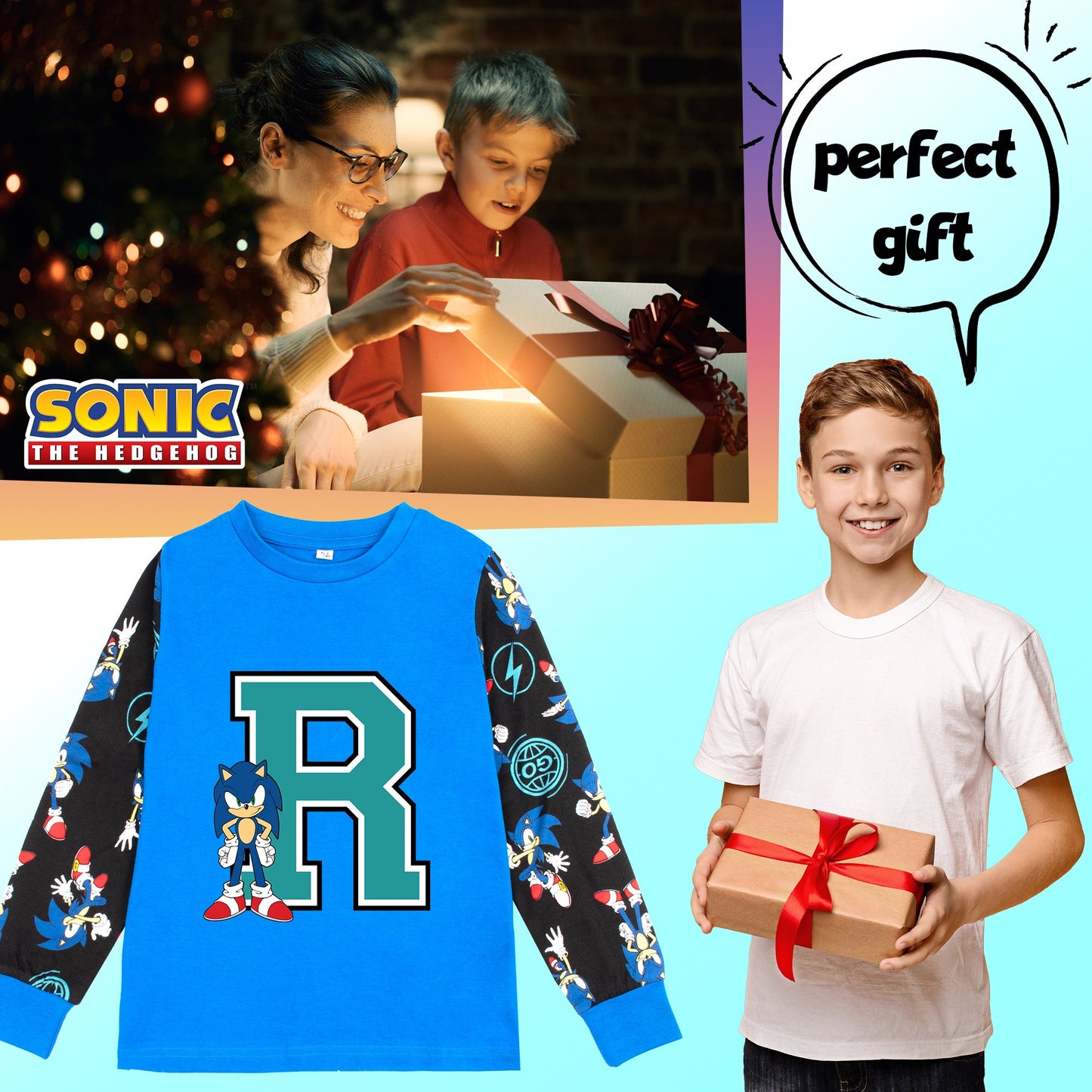 Sonic The Hedgehog Personalized Pyjama for boys Long Sleeve 100% Cotton
