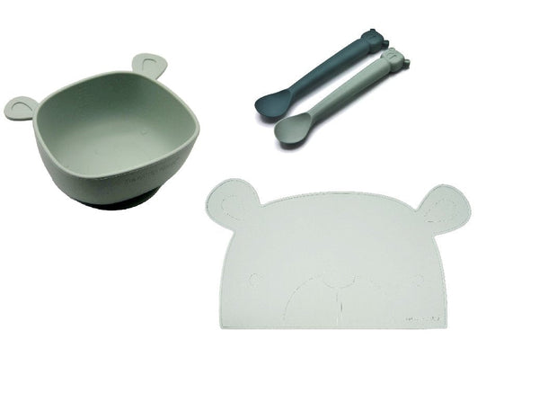 Platzset, Löffel und Esslernschüssel Set aus Silikon Iceberg
