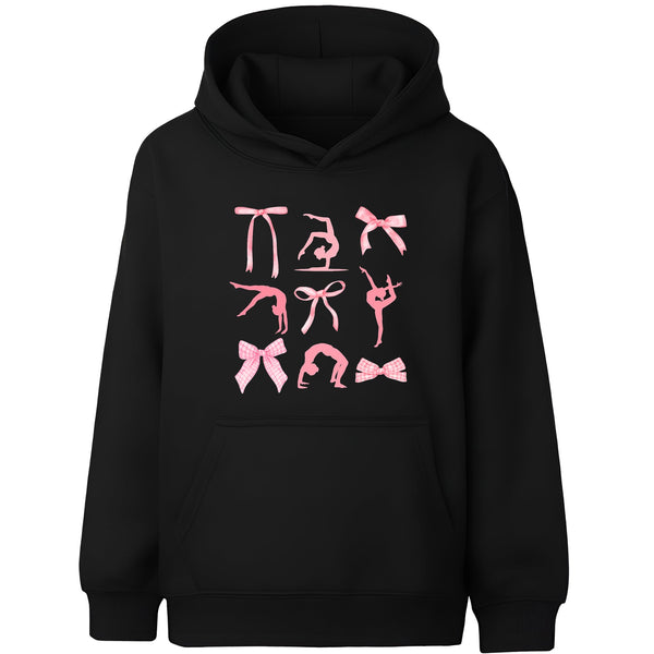 Fringoo Gymnastic Hoodie for Kids Cotton Rich Soft Hooded Sweatshirt - Ribbon Black
