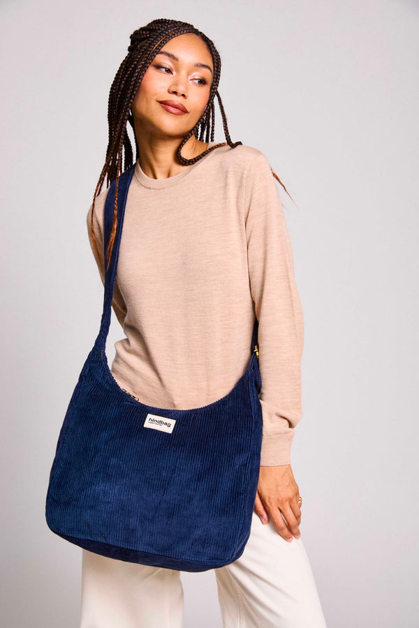 Claire Navy Velvet Hobo Bag