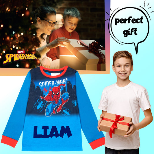 Marvel Spider-Man Christmas Personalised Pyjamas - Blue