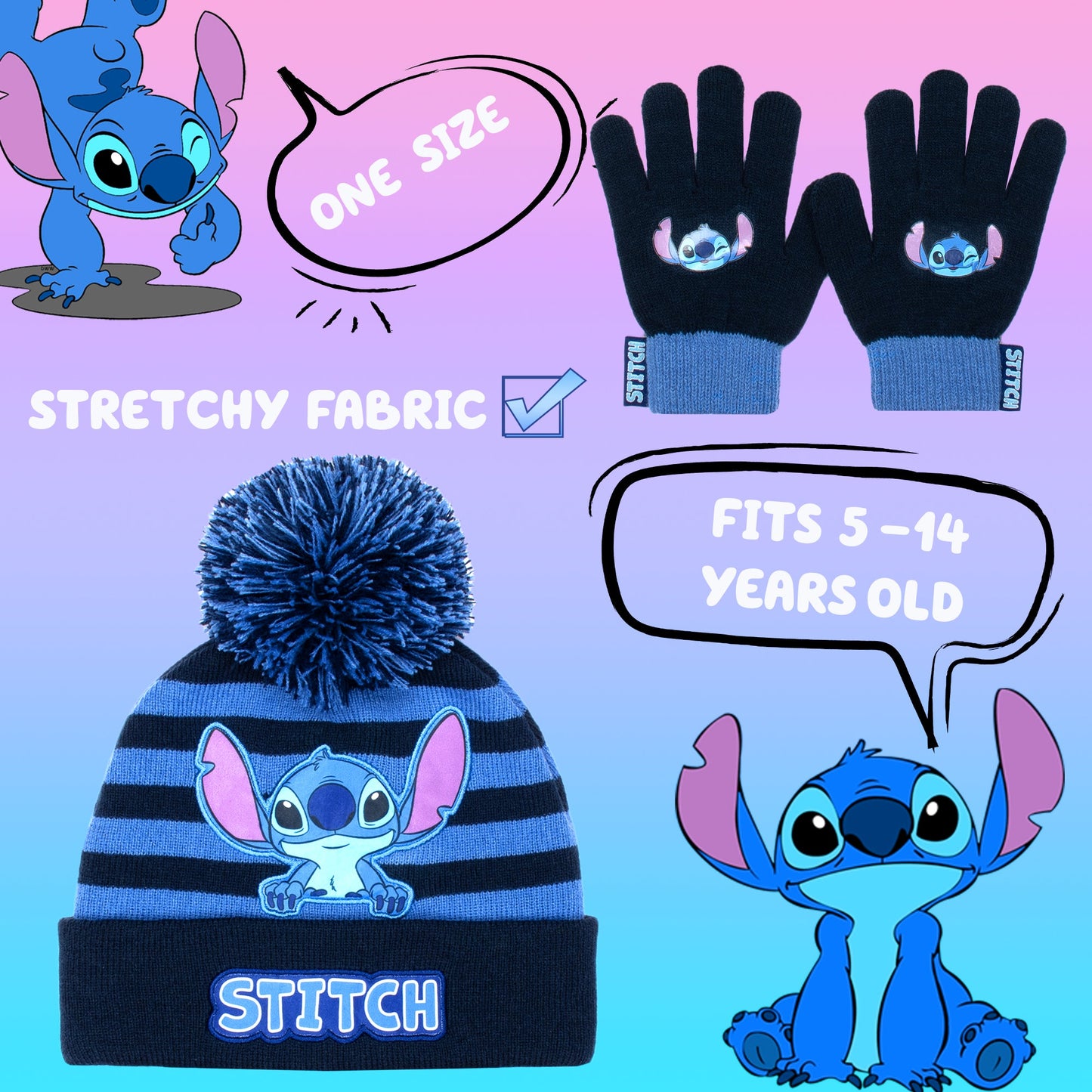 Stitch Hat & Gloves Set