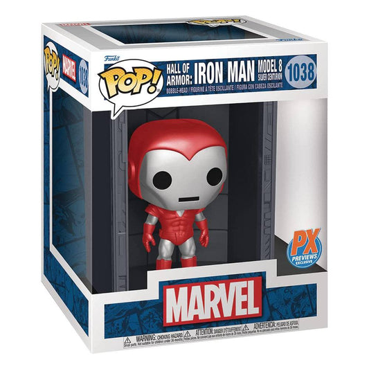 marvel pop deluxe hall of armor iron man model 8 silver centurion px exclusive