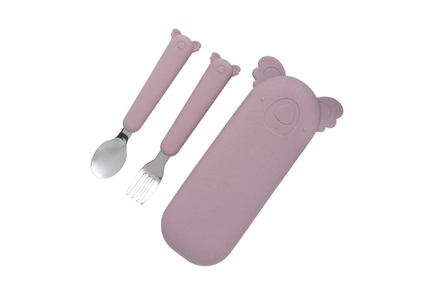 Zoe the Koala Cutlery Set with Silicone Case Mauve