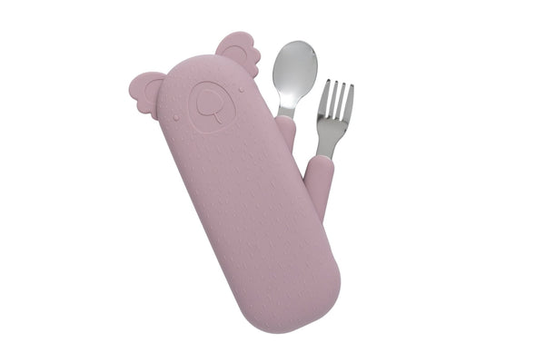 Zoe the Koala Cutlery Set with Silicone Case Mauve