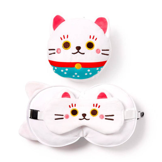 Relaxeazzz Lucky Cat Round Plush Travel Pillow