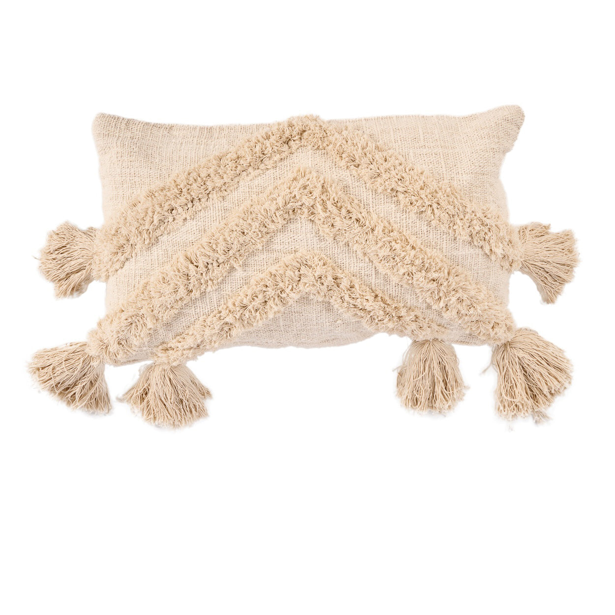 Housse de coussin Nomad à pompons – Crème 35 × 60 cm