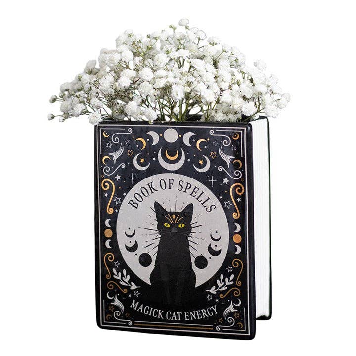 Vase en forme de livre de magie du chat noir