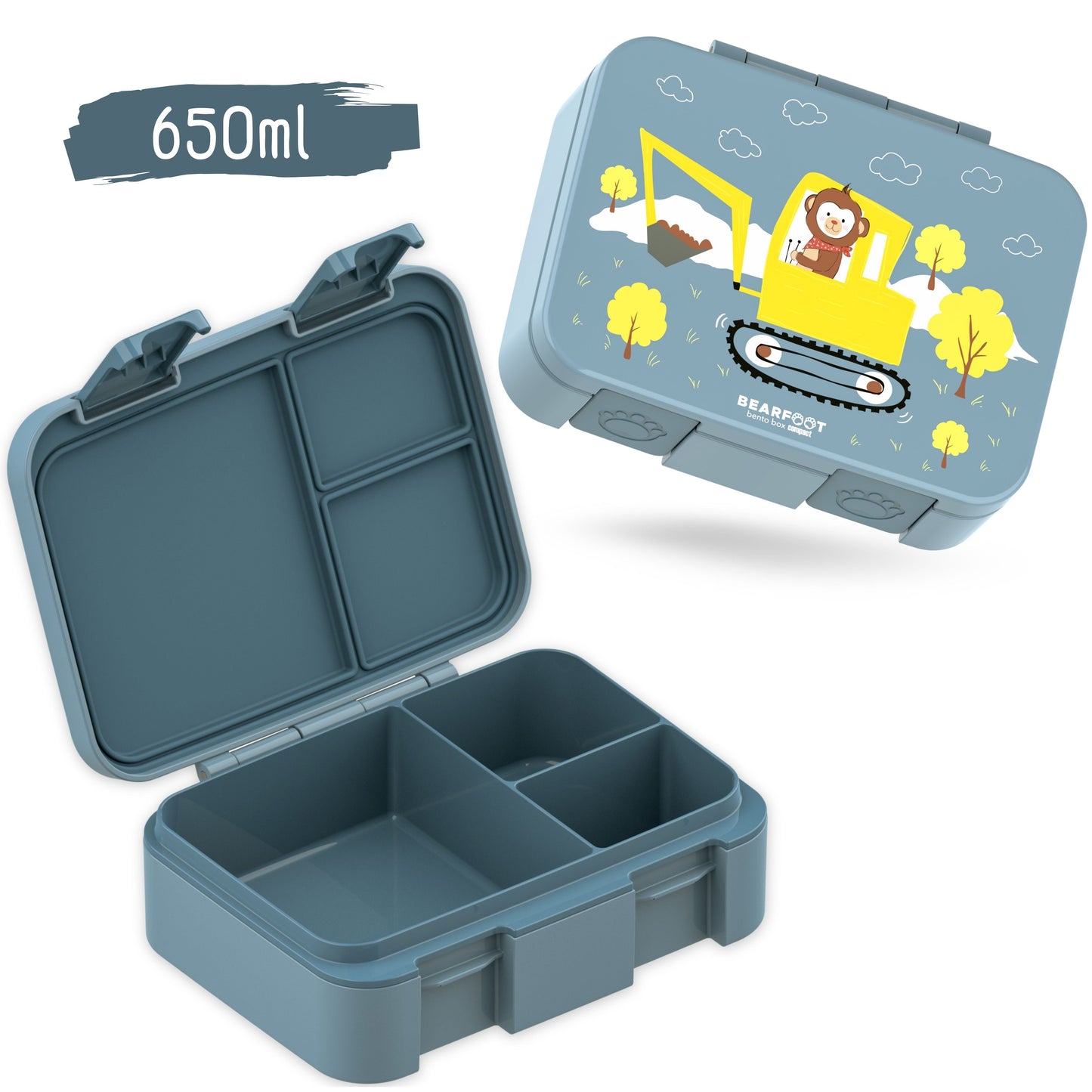 Lunchbox with compartments, lightweight & leak-proof - Excavator blue
