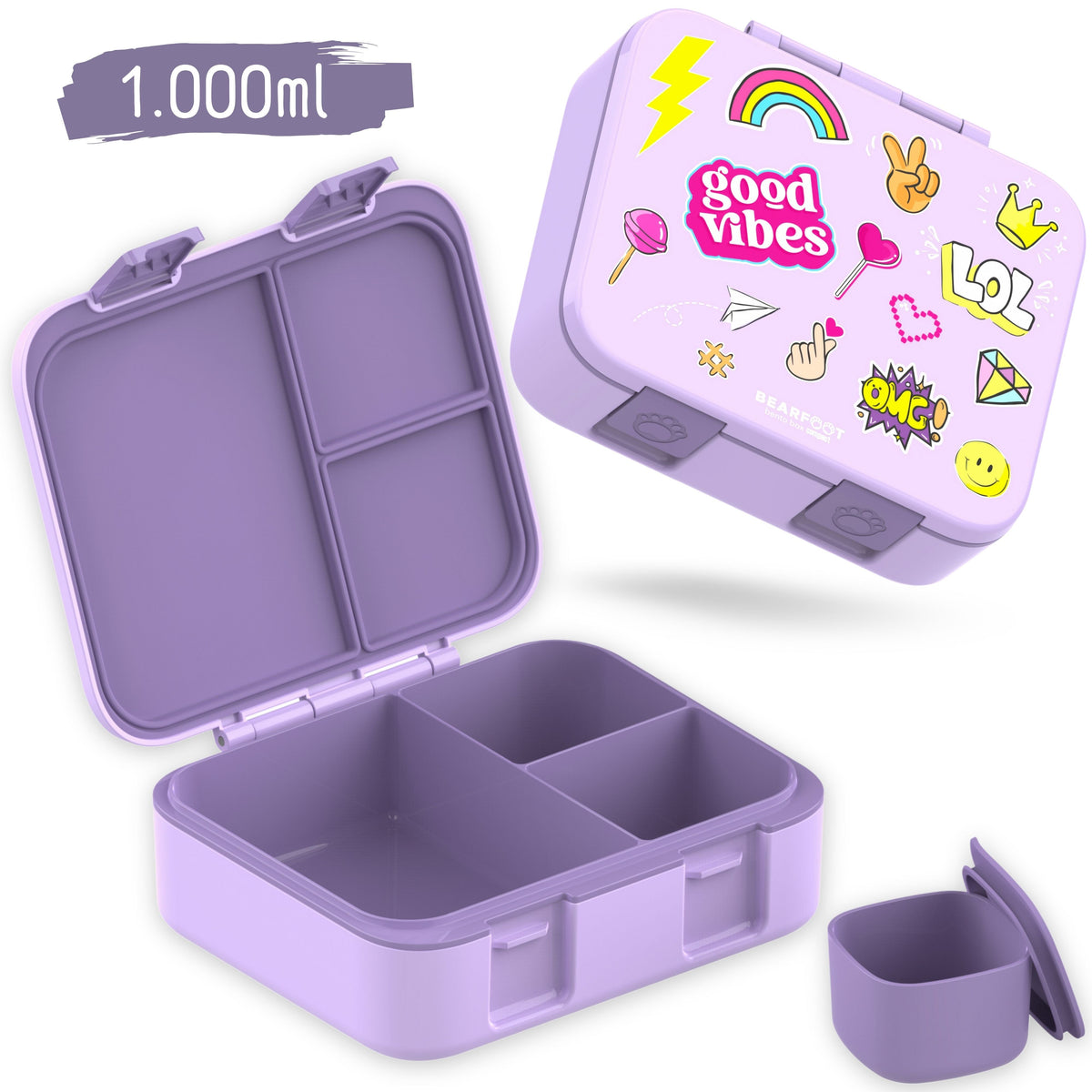 Lunchbox with compartments, lightweight & leak-proof - purple sticker