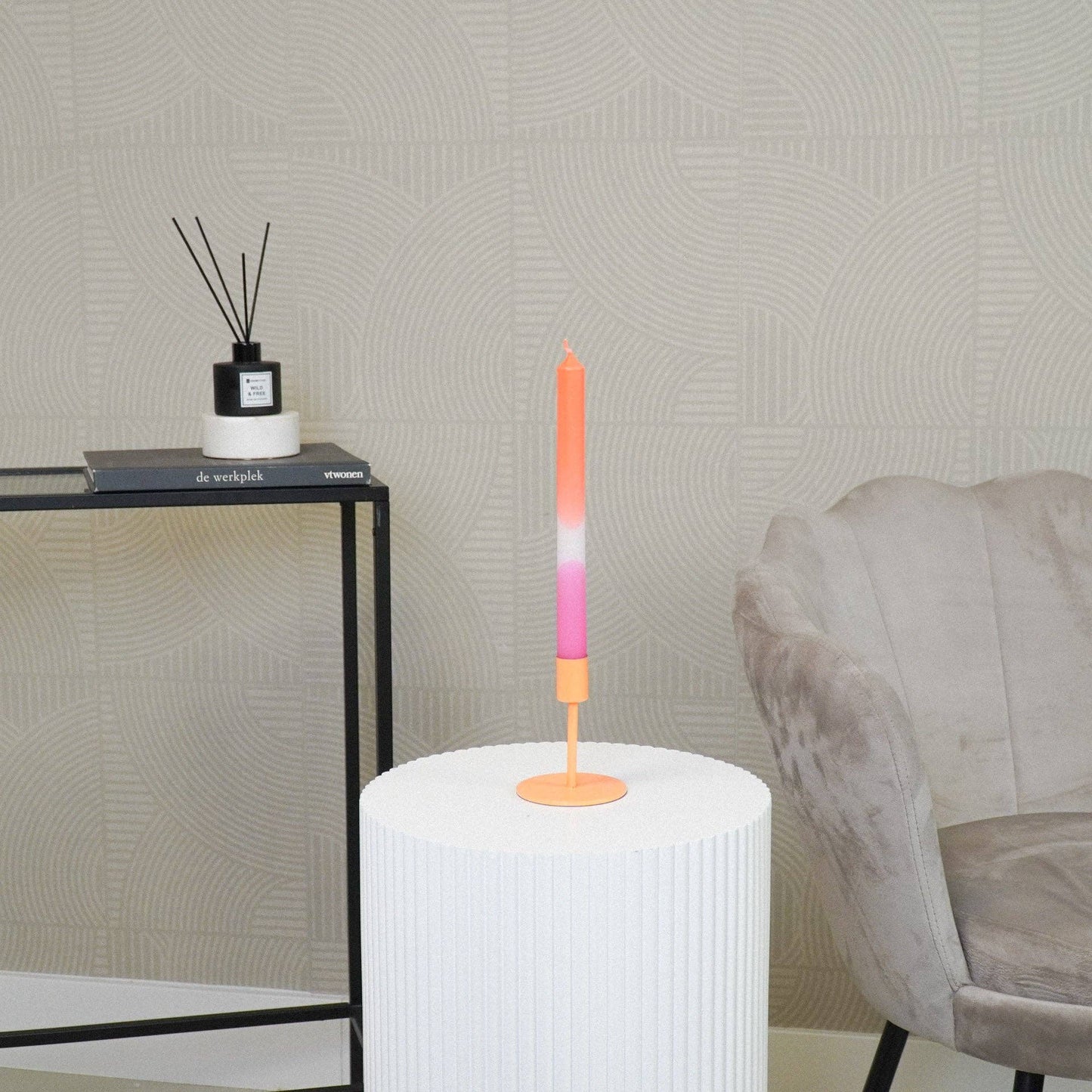 Candlestick - Basic - Metal - Neon Orange - 8x8x10cm