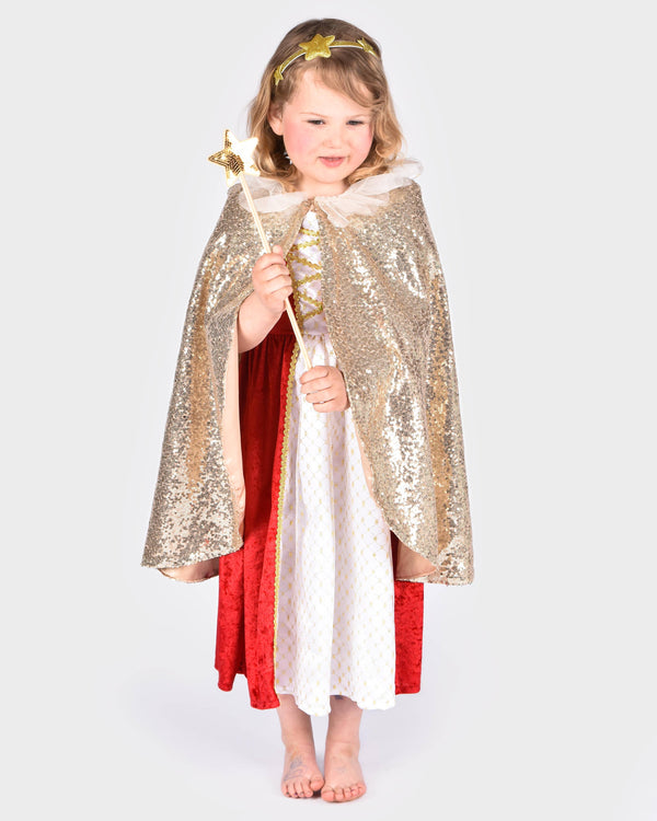 Gold sequin cape with headband and magic wand 3-8 years