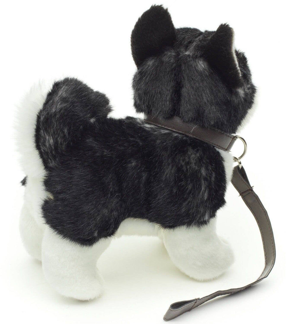 Peluche Chiot Husky, Debout (Noir) - Avec Laisse - 21 cm (Longueur)