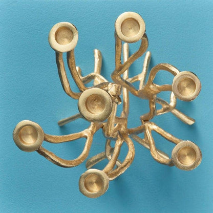 Roots candlestick, gold aluminum, 25 x 22 x 63.5 cm