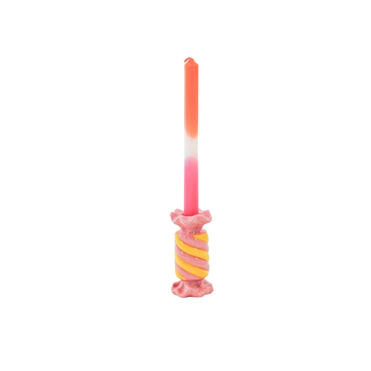Candlestick - Toffee Candy - Ceramic - Pink/Yellow - 7.5x7.5x13 cm