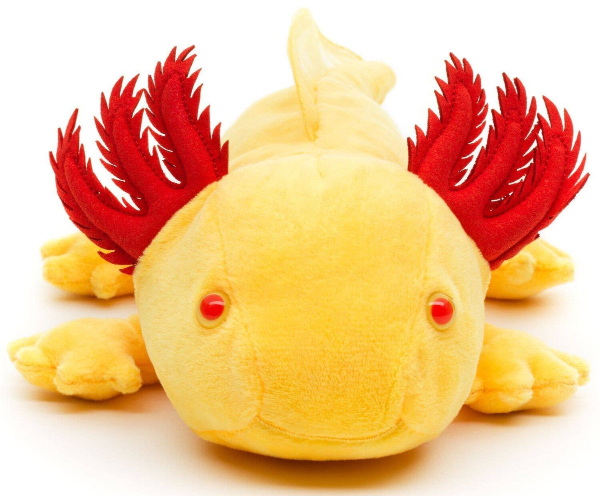 Yellow axolotl plush with red eyes