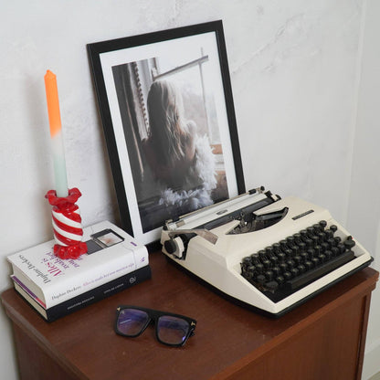 Bougeoir - Bonbon Toffee - Céramique - Rouge/Blanc - 7,5x7,5x13 cm