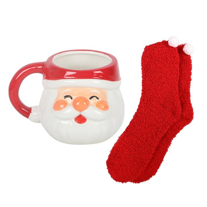 Ensemble mug et chaussettes de Noël Père Noël joyeux