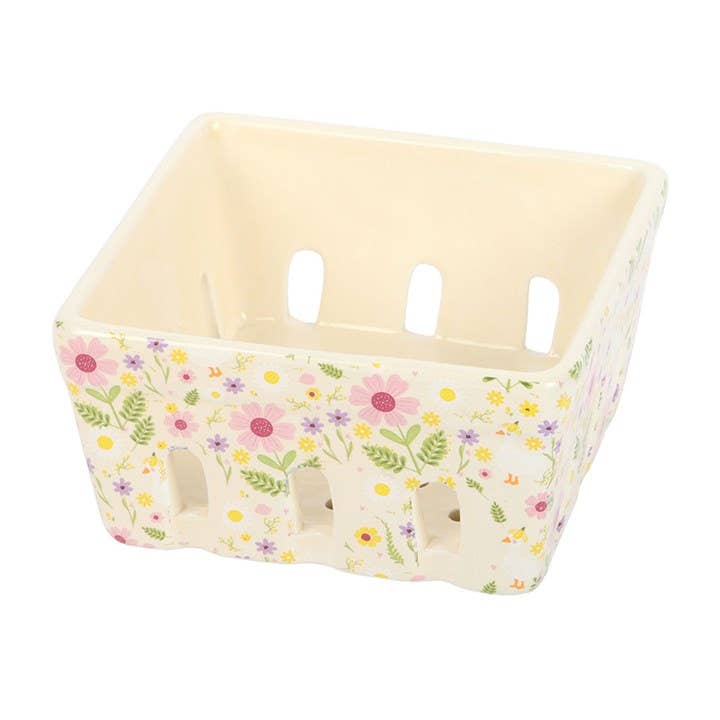Ceramic berry basket with floral duck pattern