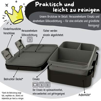 Brotdose mit Fächern, leicht & auslaufsicher - Sticker schwarz