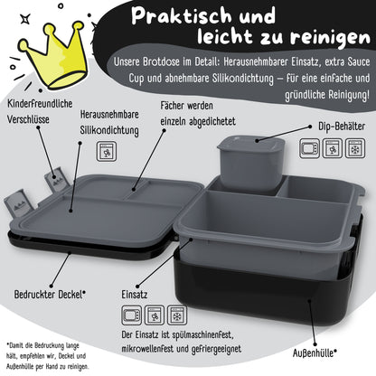 Brotdose mit Fächern, leicht & auslaufsicher - Game schwarz