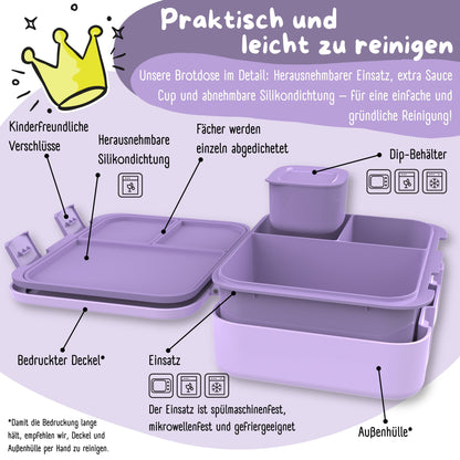 Lunch box with compartments, leak-proof - Mermaid purple
