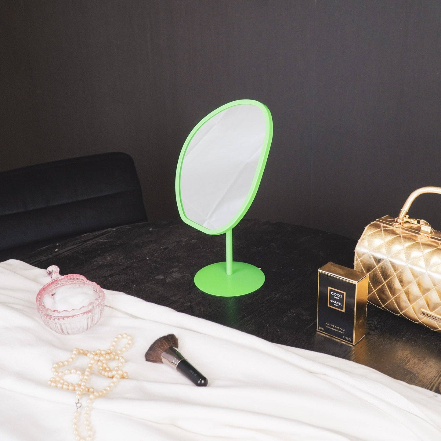 Makeup mirror - Round - Green - 16.5x12x31.5cm