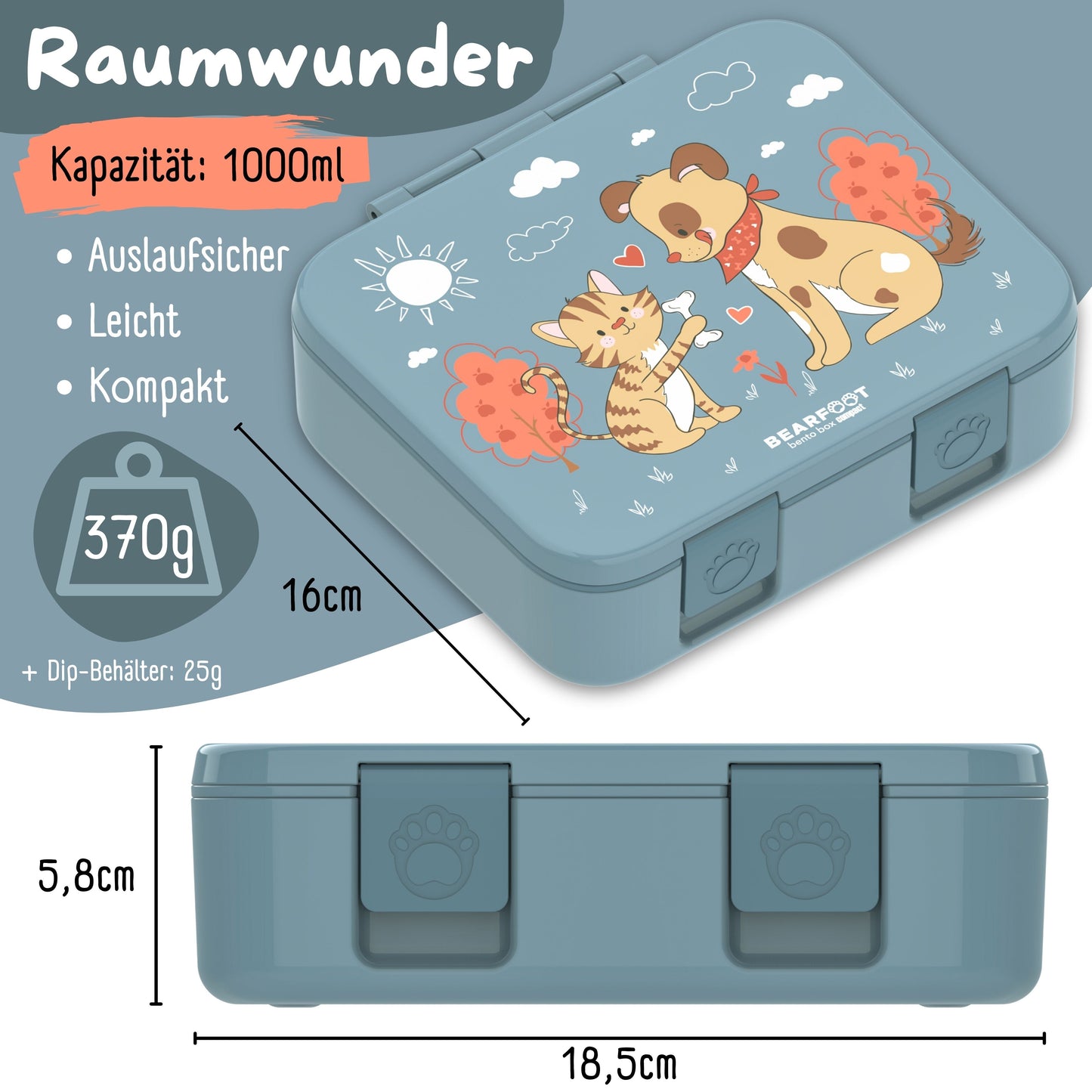 Brotdose mit Fächern, leicht & auslaufsicher - Hund & Katze