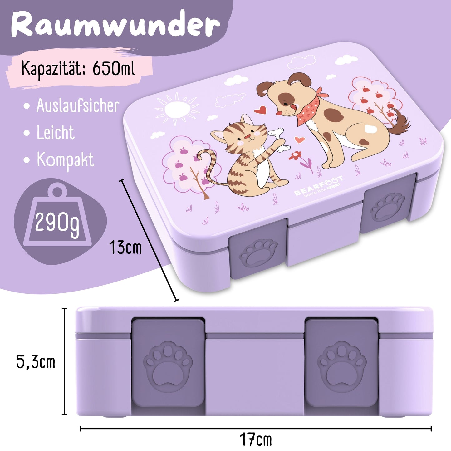 Bento Box with Compartments, Leakproof - Dog & Cat Purple