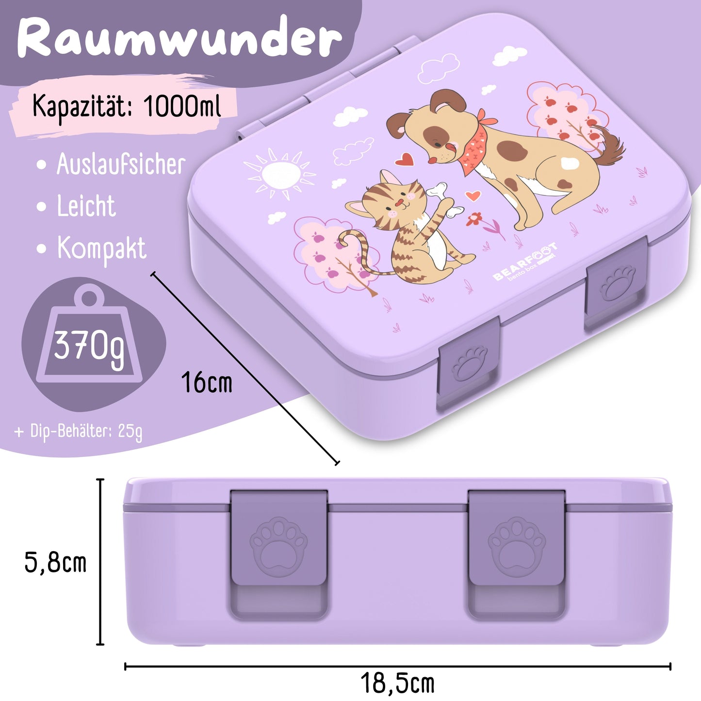 Bento Box with Compartments, Leakproof - Dog & Cat Purple