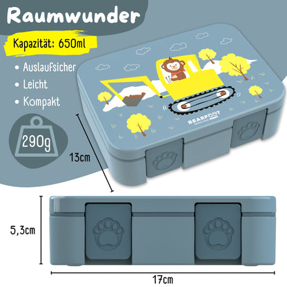 Lunchbox with compartments, lightweight & leak-proof - Excavator blue