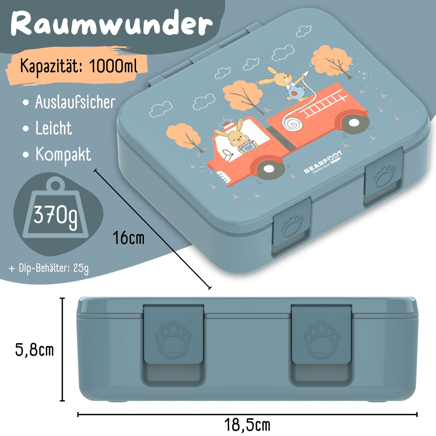 Lunch box with compartments, lightweight & leak-proof - Fire brigade