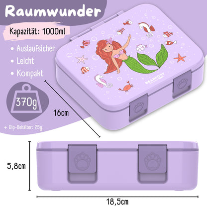 Lunch box with compartments, leak-proof - Mermaid purple