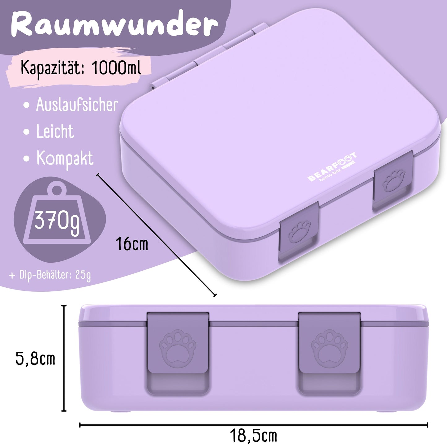 Brotdose mit Fächern, leicht & auslaufsicher - lila