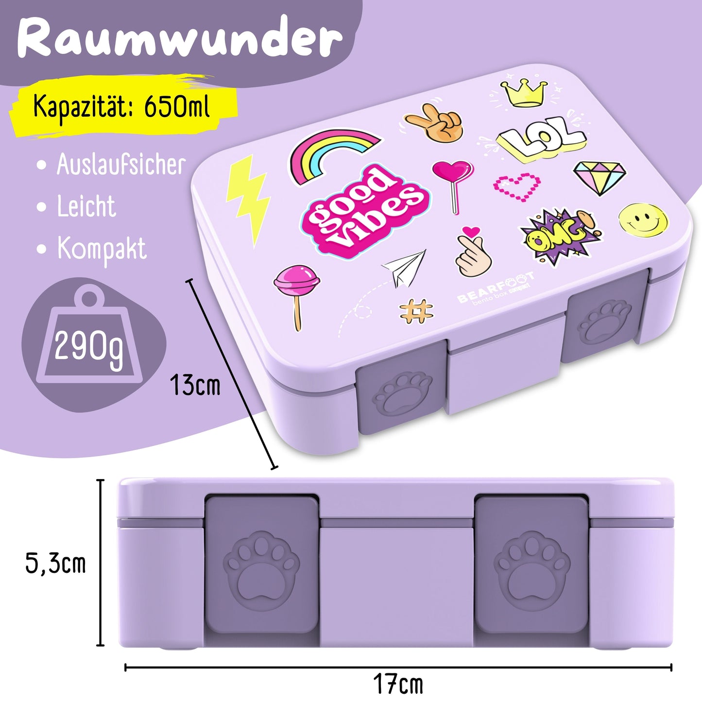 Lunchbox with compartments, lightweight & leak-proof - purple sticker