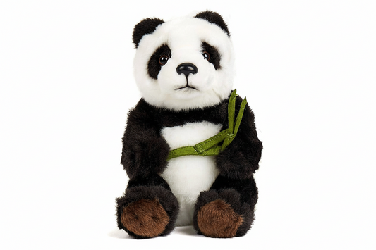 Seated Panda Plush with Bamboo