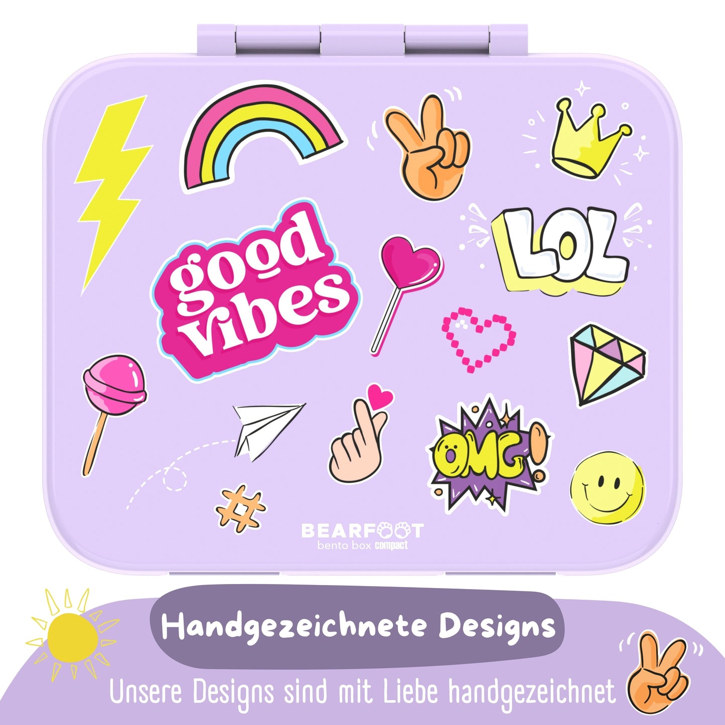 Lunchbox with compartments, lightweight & leak-proof - purple sticker
