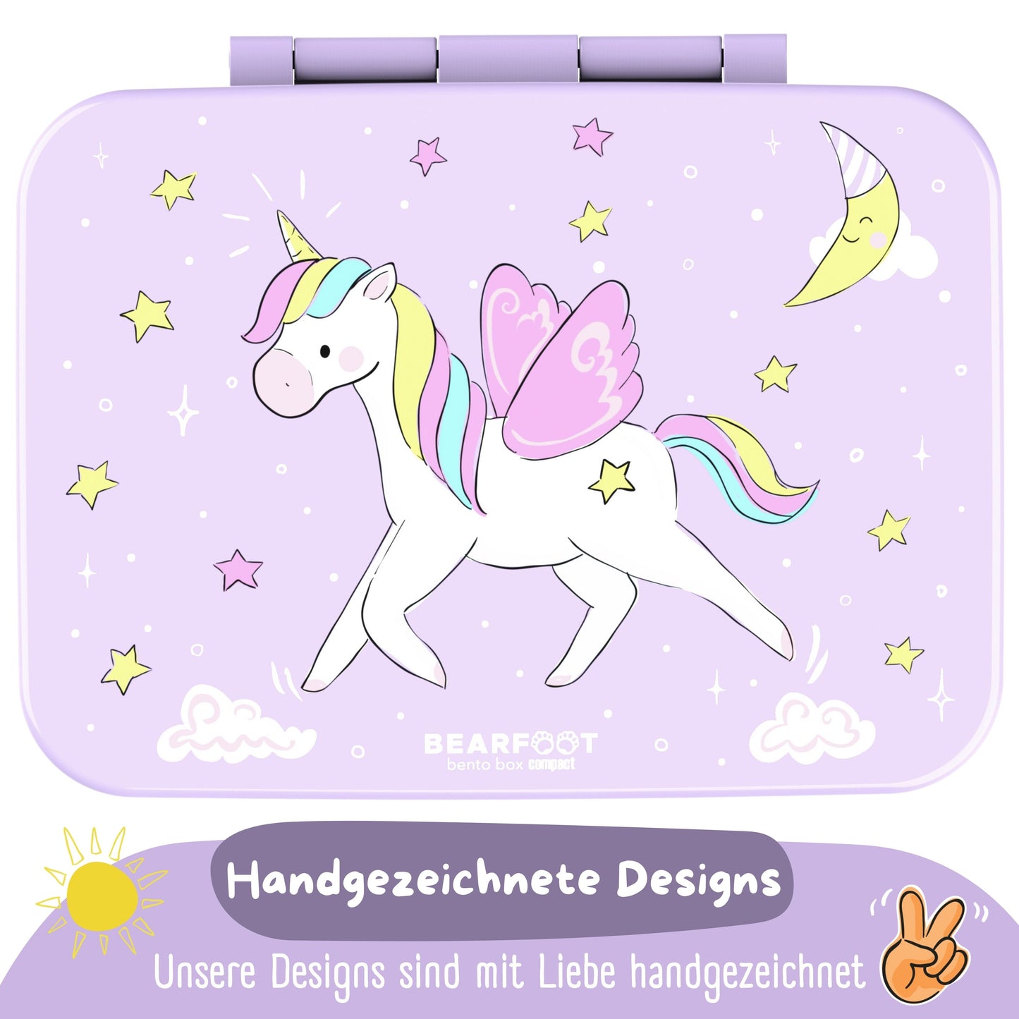 Compartmented lunch box, lightweight & leak-proof - Unicorn purple