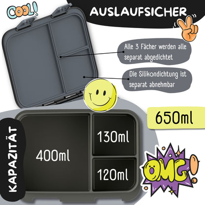 Brotdose mit Fächern, leicht & auslaufsicher - schwarz