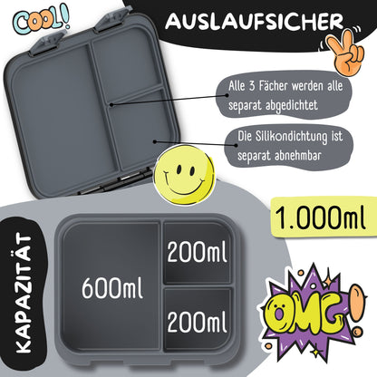 Brotdose mit Fächern, leicht & auslaufsicher - Sticker schwarz